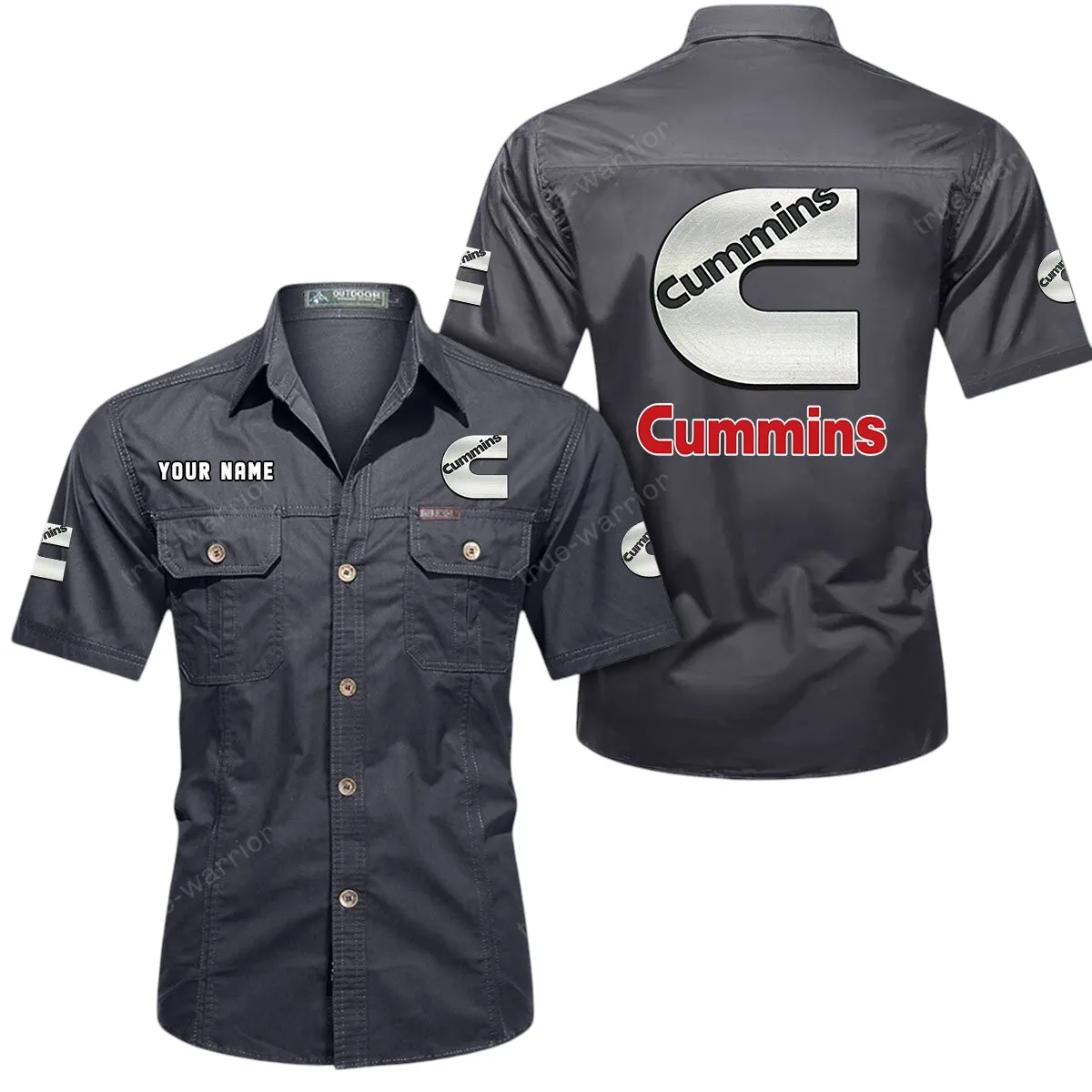 Truck Lovers Gift Short Sleeved Shirt, Button Up Shirt Exclusive Logo For Car Owners CAR444052625952 - Gray