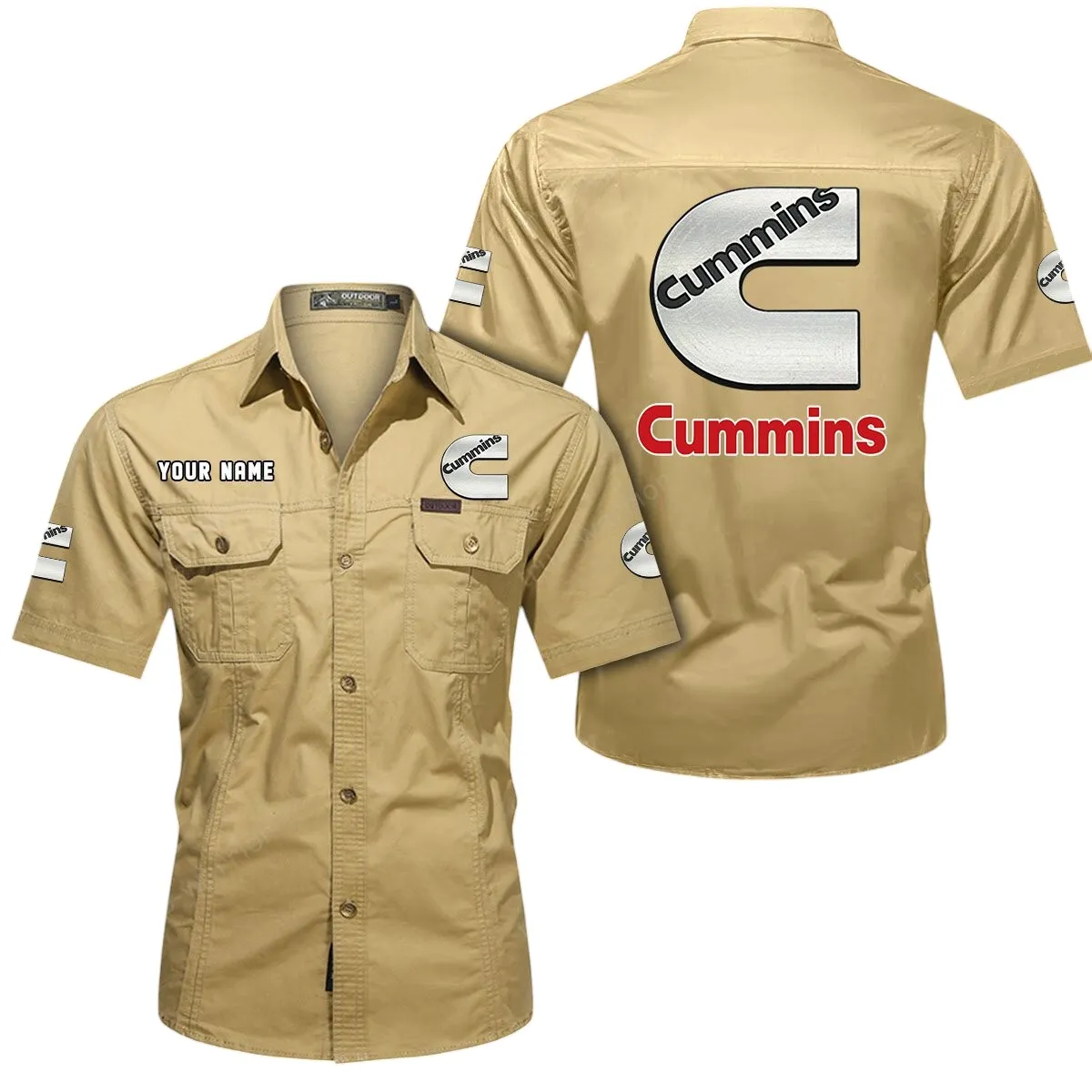Truck Lovers Gift Short Sleeved Shirt, Button Up Shirt Exclusive Logo For Car Owners CAR444052625952 - Khaki