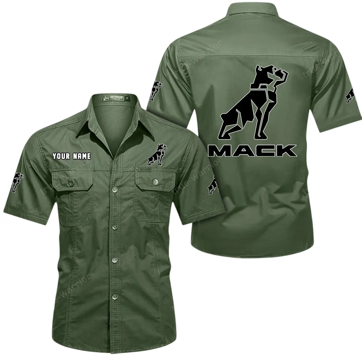 Trucks Lovers Gift Short Sleeved Shirt, Button Up Shirt Exclusive Logo For Car Owners CAR444052625877 - Army Green