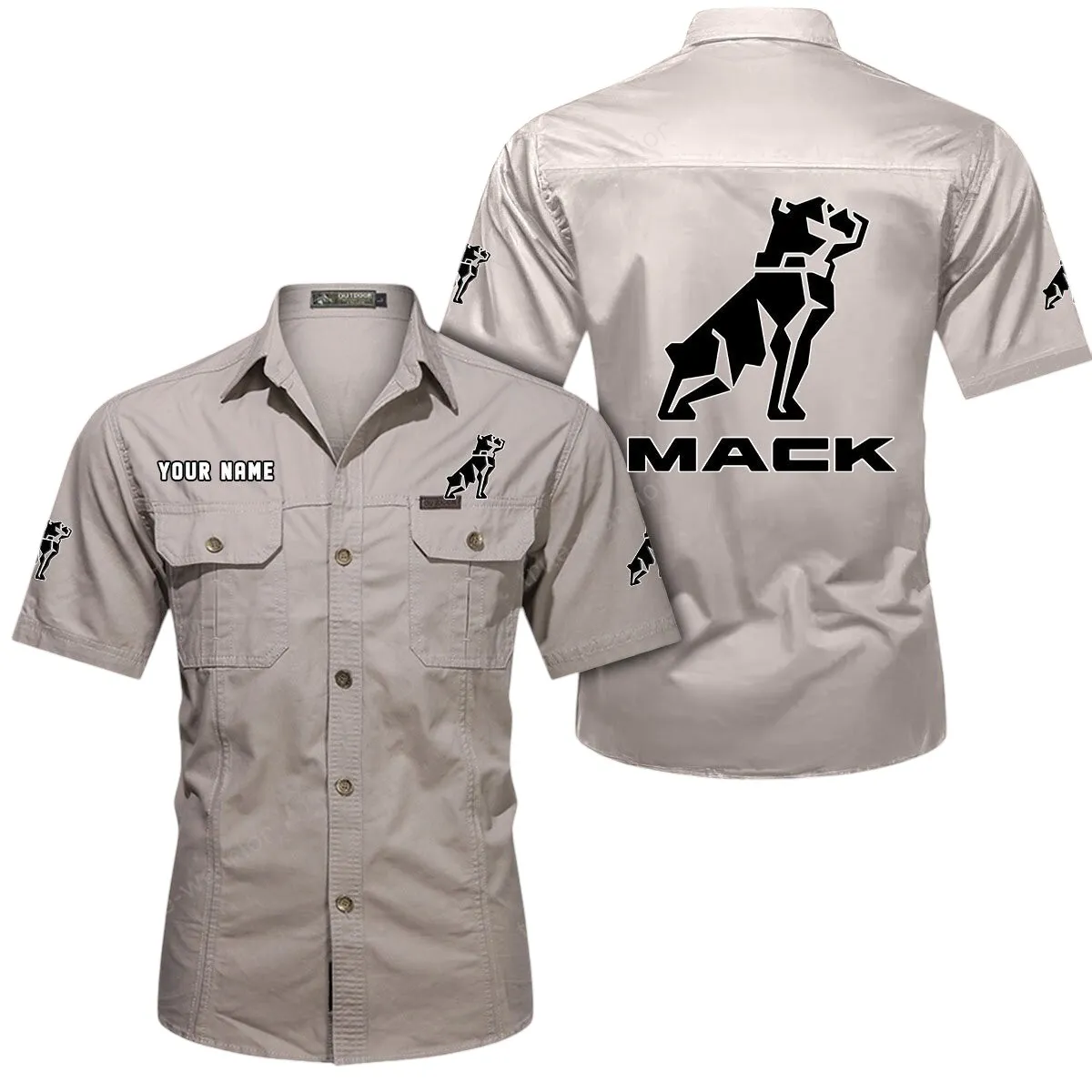 Trucks Lovers Gift Short Sleeved Shirt, Button Up Shirt Exclusive Logo For Car Owners CAR444052625877 - Beige
