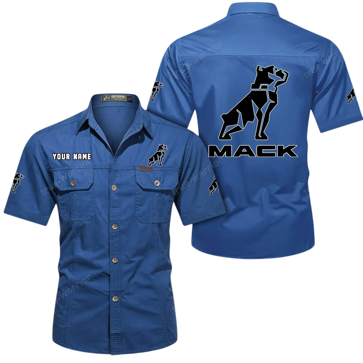 Trucks Lovers Gift Short Sleeved Shirt, Button Up Shirt Exclusive Logo For Car Owners CAR444052625877 - Cowboy Blue