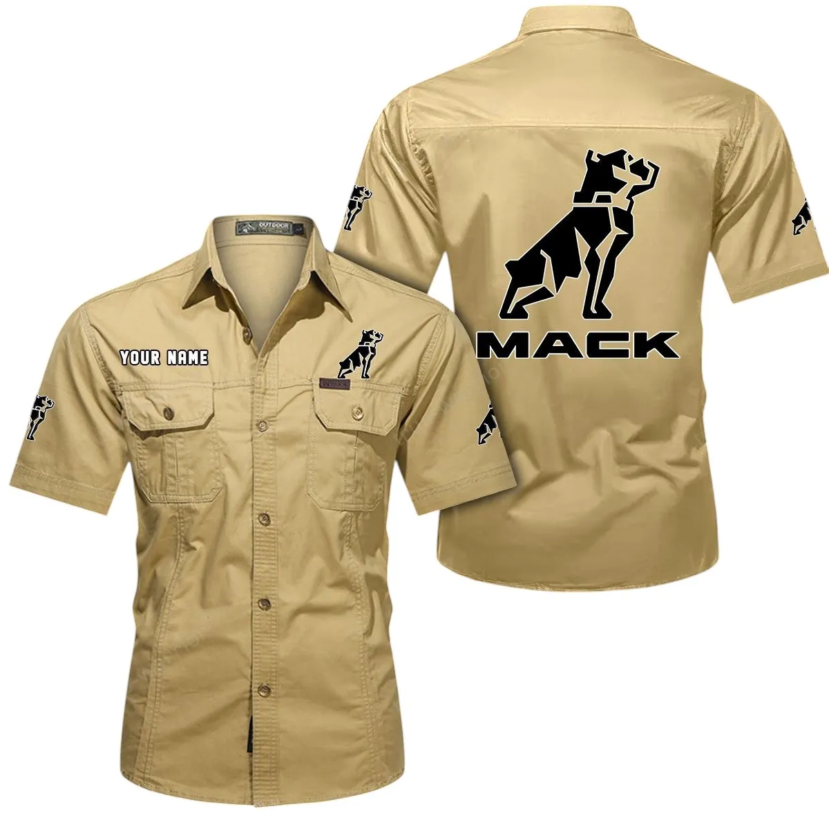 Trucks Lovers Gift Short Sleeved Shirt, Button Up Shirt Exclusive Logo For Car Owners CAR444052625877 - Khaki