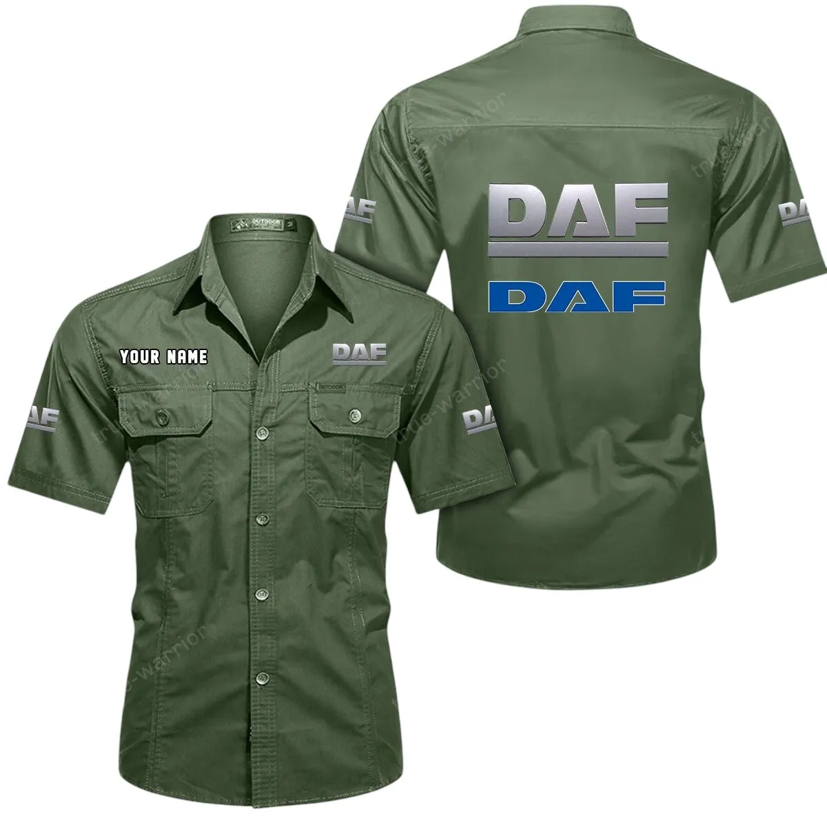 Trucks Lovers Gift Short Sleeved Shirt, Button Up Shirt Exclusive Logo For Car Owners CAR444052625886 - Army Green