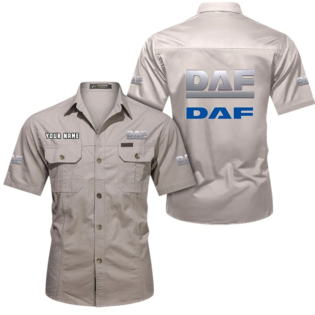 Trucks Lovers Gift Short Sleeved Shirt, Button Up Shirt Exclusive Logo For Car Owners CAR444052625886 - Beige