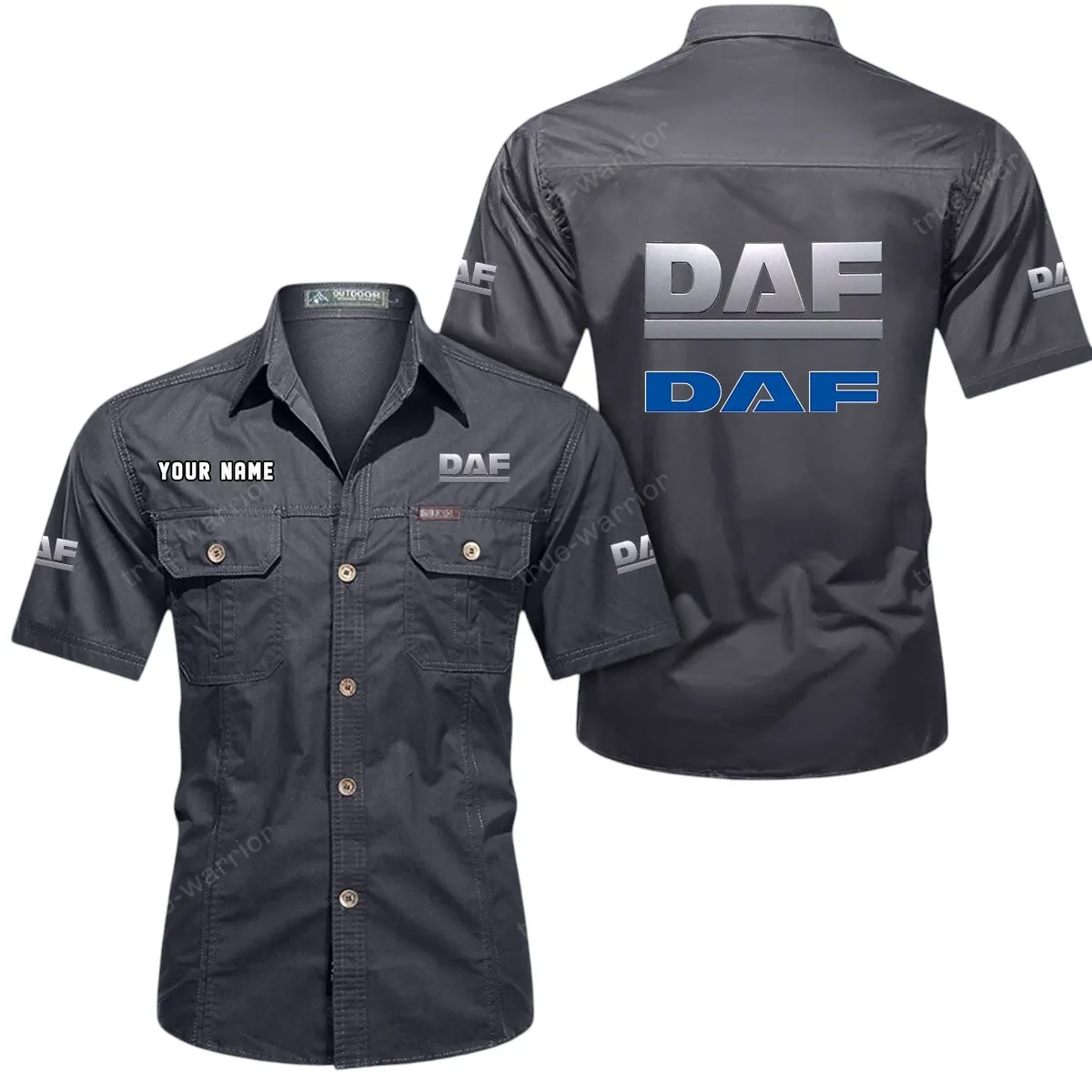 Trucks Lovers Gift Short Sleeved Shirt, Button Up Shirt Exclusive Logo For Car Owners CAR444052625886 - Gray