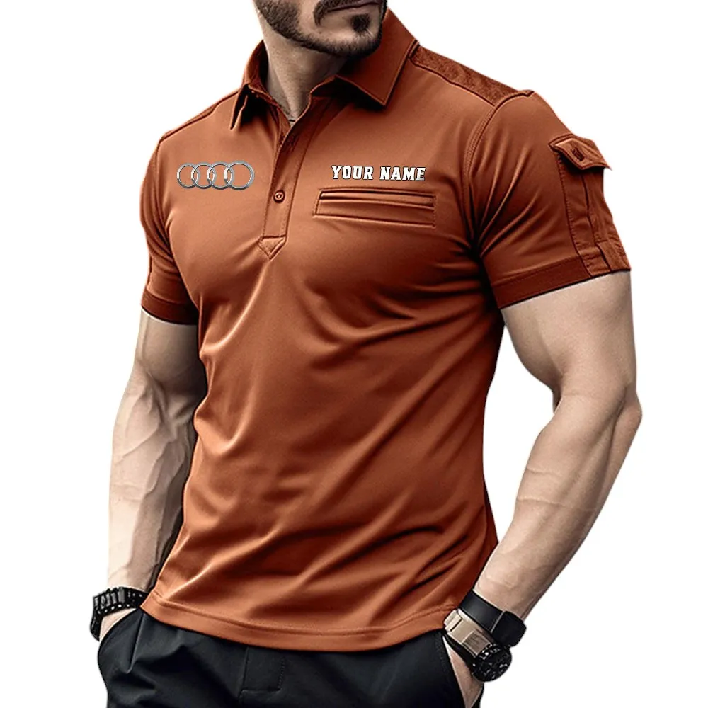 Vintage Car Fans Gift Pocket Polo Shirt, Polo Shirt Exclusive Logo For Car Fan, Custom Name CAR445060325007 - Orange