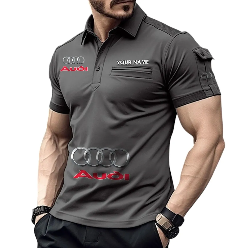 Vintage Car Fans Gift Pocket Polo Shirt, Polo Shirt Exclusive Logo For Car Fan, Custom Name CAR450051325343 - Gray