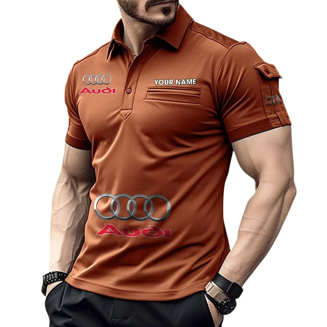 Vintage Car Fans Gift Pocket Polo Shirt, Polo Shirt Exclusive Logo For Car Fan, Custom Name CAR450051325343 - Orange