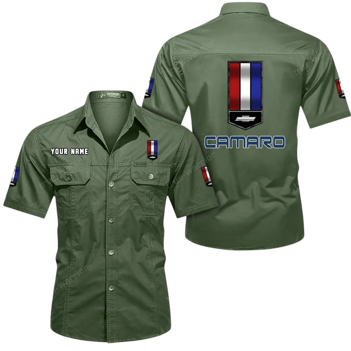 Vintage Car Lovers Gift Short Sleeved Shirt, Button Up Shirt Exclusive Logo For Car Owners CAR444052625838 - Army Green