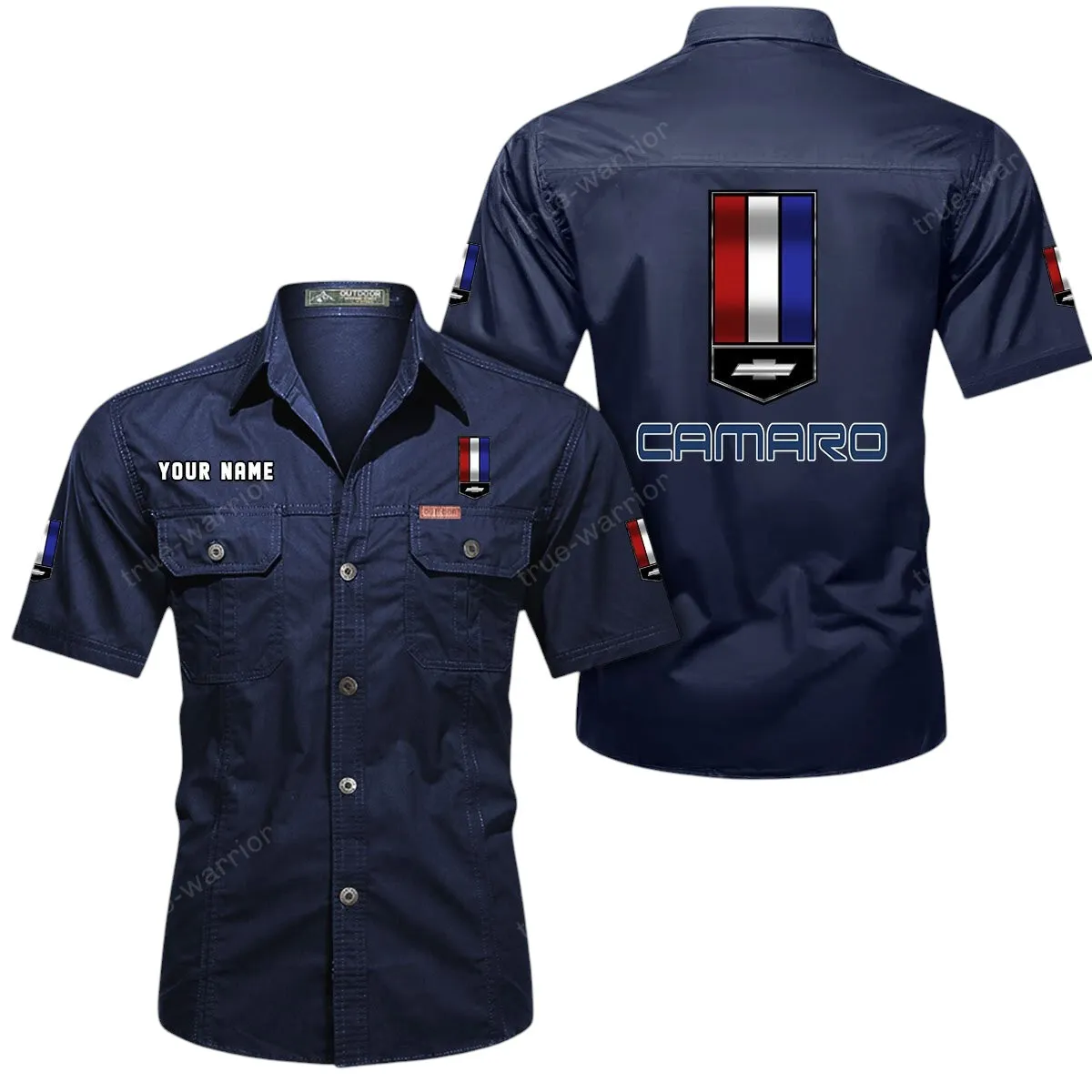 Vintage Car Lovers Gift Short Sleeved Shirt, Button Up Shirt Exclusive Logo For Car Owners CAR444052625838 - Dark Blue