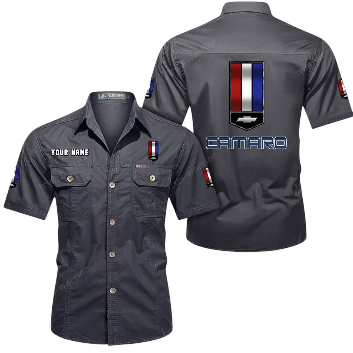 Vintage Car Lovers Gift Short Sleeved Shirt, Button Up Shirt Exclusive Logo For Car Owners CAR444052625838 - Gray