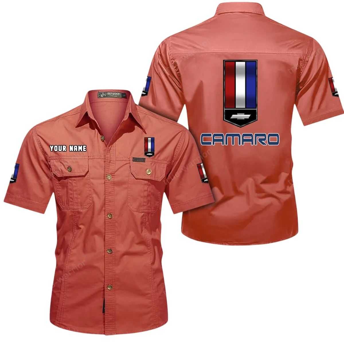 Vintage Car Lovers Gift Short Sleeved Shirt, Button Up Shirt Exclusive Logo For Car Owners CAR444052625838 - Red