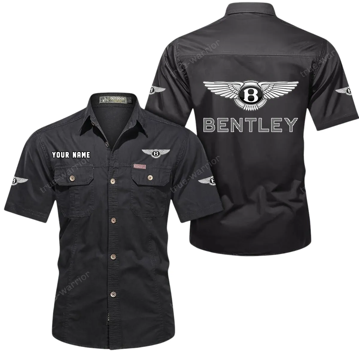 Vintage Car Lovers Gift Short Sleeved Shirt, Button Up Shirt Exclusive Logo For Car Owners CAR444052625843 - Black
