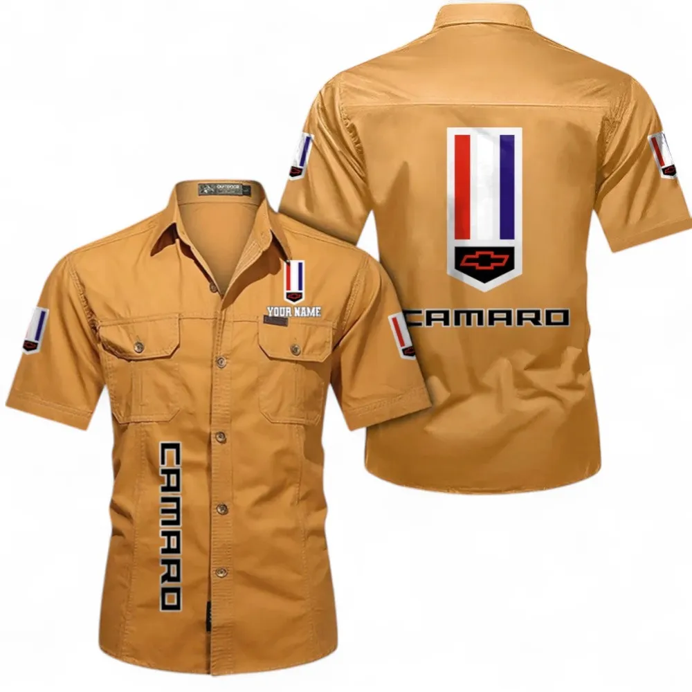 Vintage Car Short Sleeved Shirt, Button up Shirt Exclusive Logo For Car Owners, Custom Name CAR392072125817-Turmeric