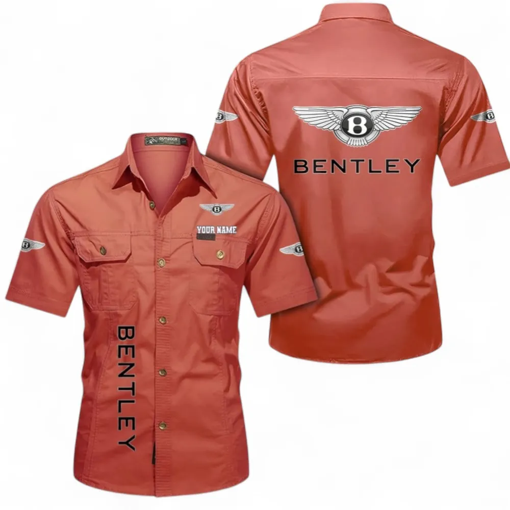 Vintage Car Short Sleeved Shirt, Button up Shirt Exclusive Logo For Car Owners, Custom Name CAR392072125831-Red