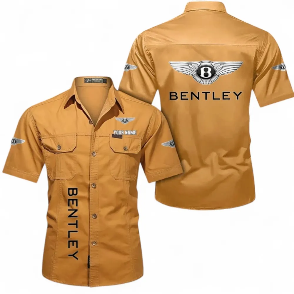 Vintage Car Short Sleeved Shirt, Button up Shirt Exclusive Logo For Car Owners, Custom Name CAR392072125831-Turmeric