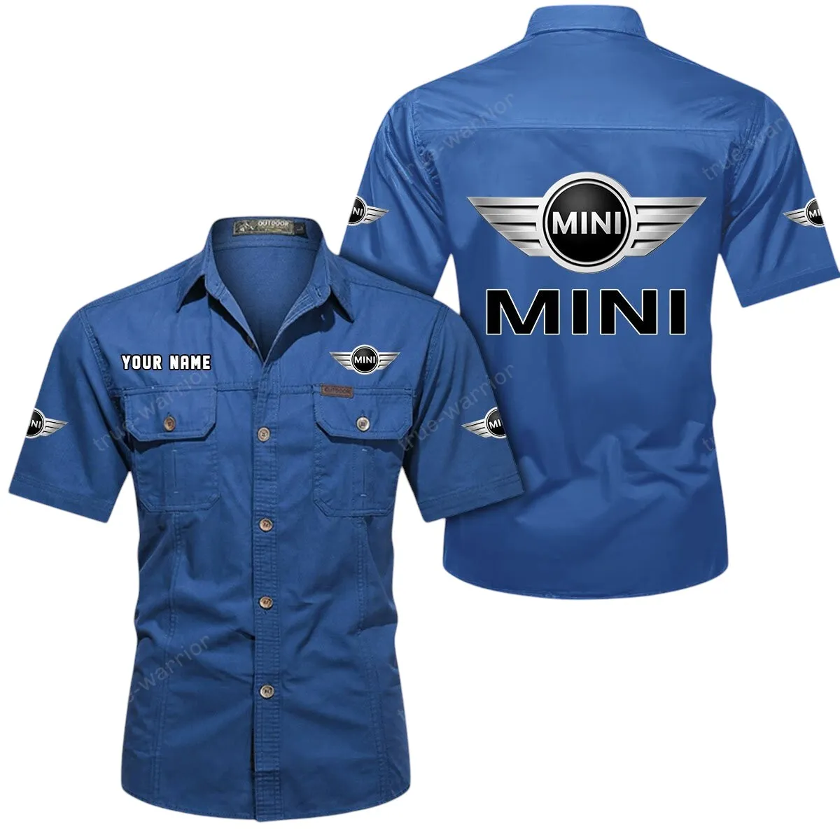 Vintage City Car Lovers Gift Short Sleeved Shirt, Button Up Shirt Exclusive Logo For Car Owners CAR444052625783 - Cowboy Blue