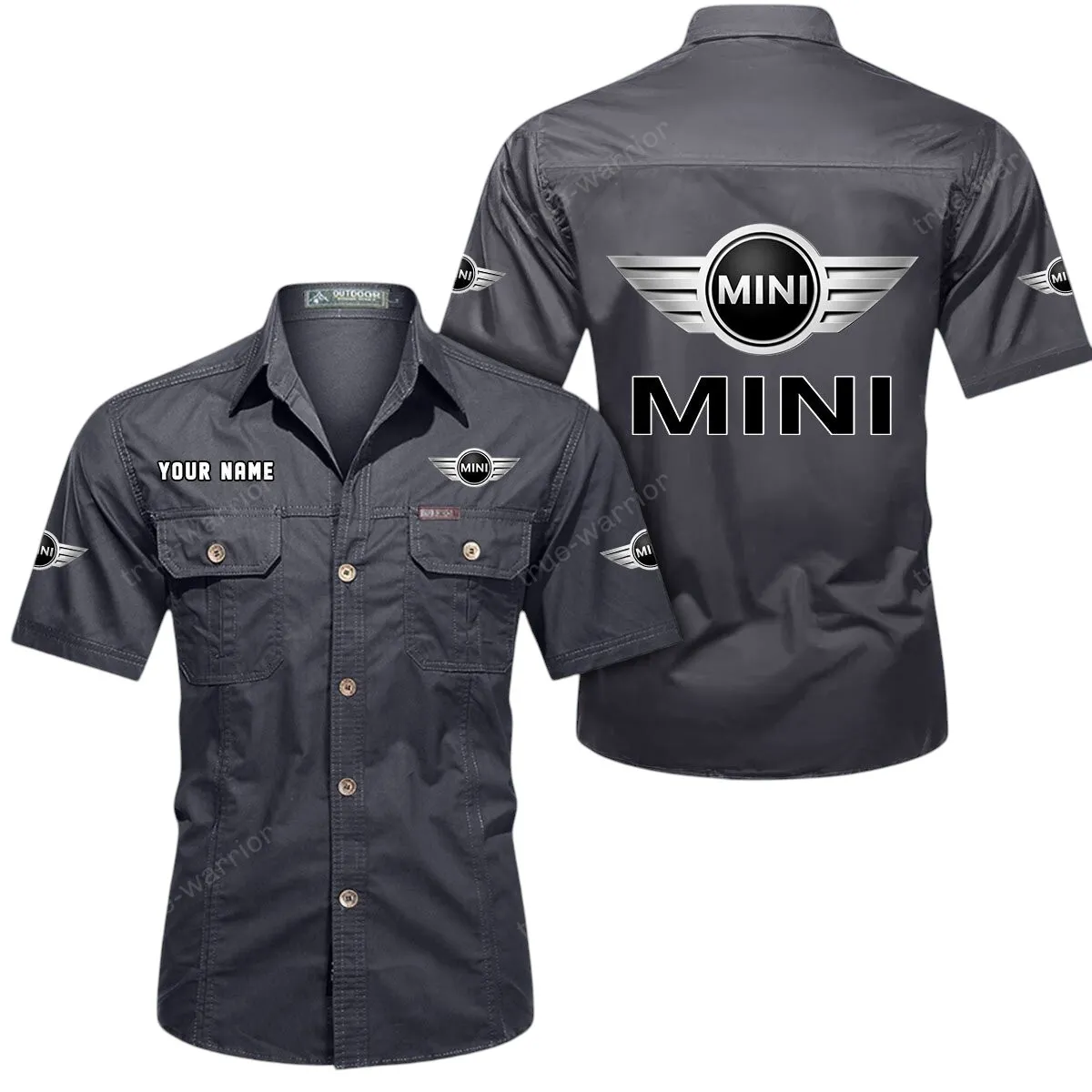 Vintage City Car Lovers Gift Short Sleeved Shirt, Button Up Shirt Exclusive Logo For Car Owners CAR444052625783 - Gray