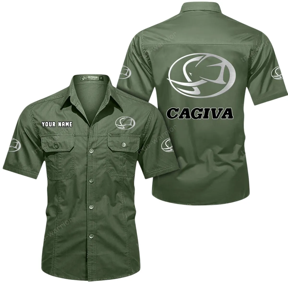Vintage Motorbike Lovers Gift Short Sleeved Shirt, Button Up Shirt Exclusive Logo For Car Owners CAR444052625819 - Army Green