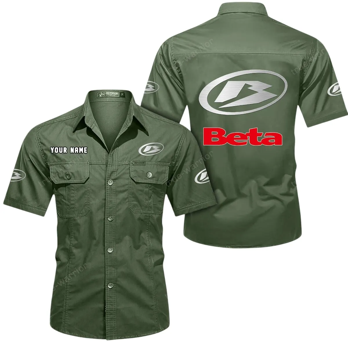 Vintage Motorcycles Lovers Gift Short Sleeved Shirt, Button Up Shirt Exclusive Logo For Car Owners CAR444052625791 - Army Green