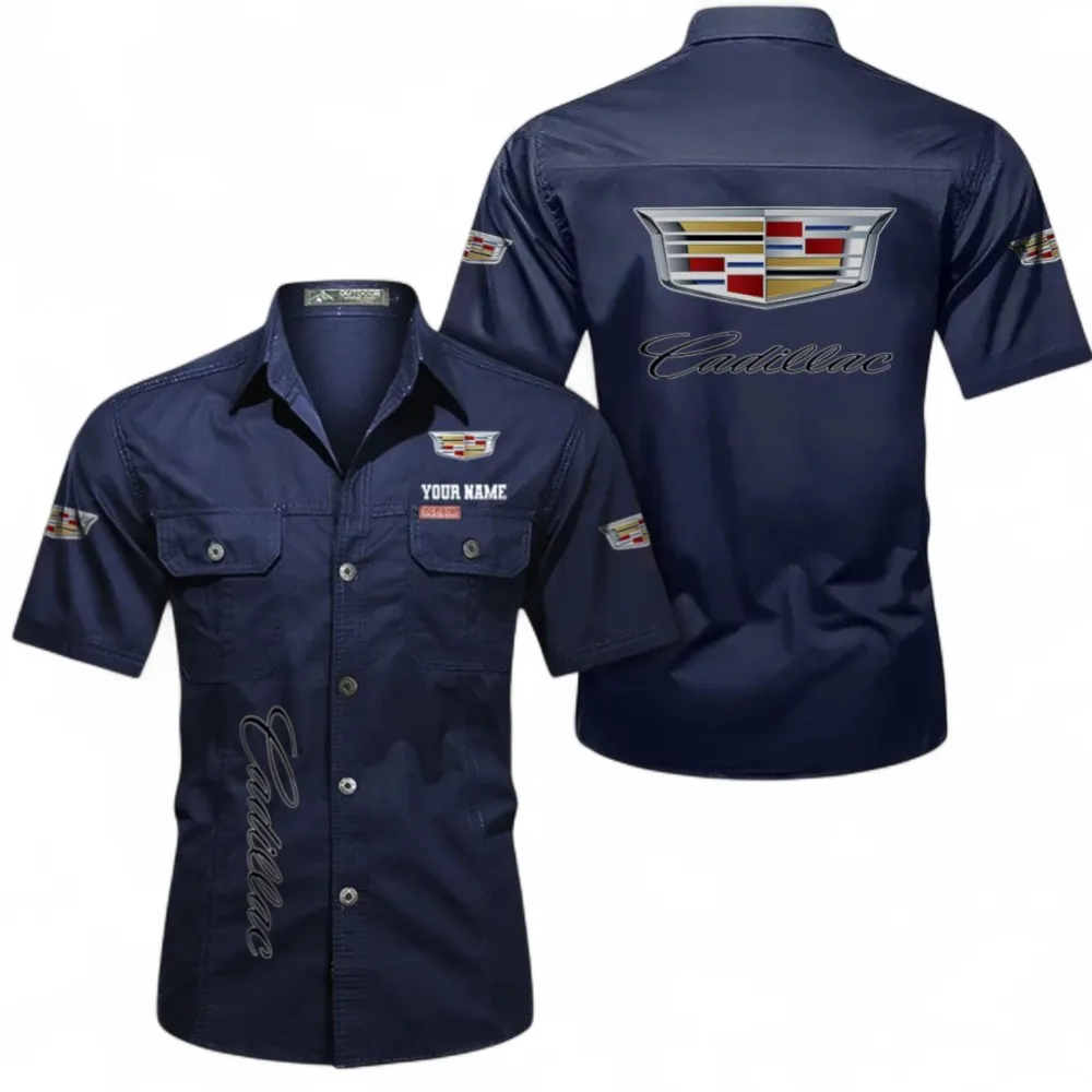 Vintage Old Car Short Sleeved Shirt, Button up Shirt Exclusive Logo For Car Owners, Custom Name CAR392072125825-Dark Blue