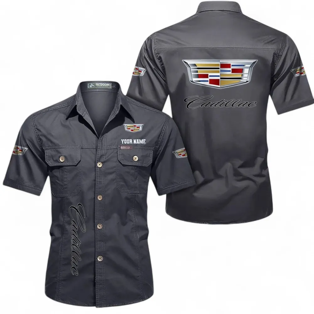 Vintage Old Car Short Sleeved Shirt, Button up Shirt Exclusive Logo For Car Owners, Custom Name CAR392072125825-Gray