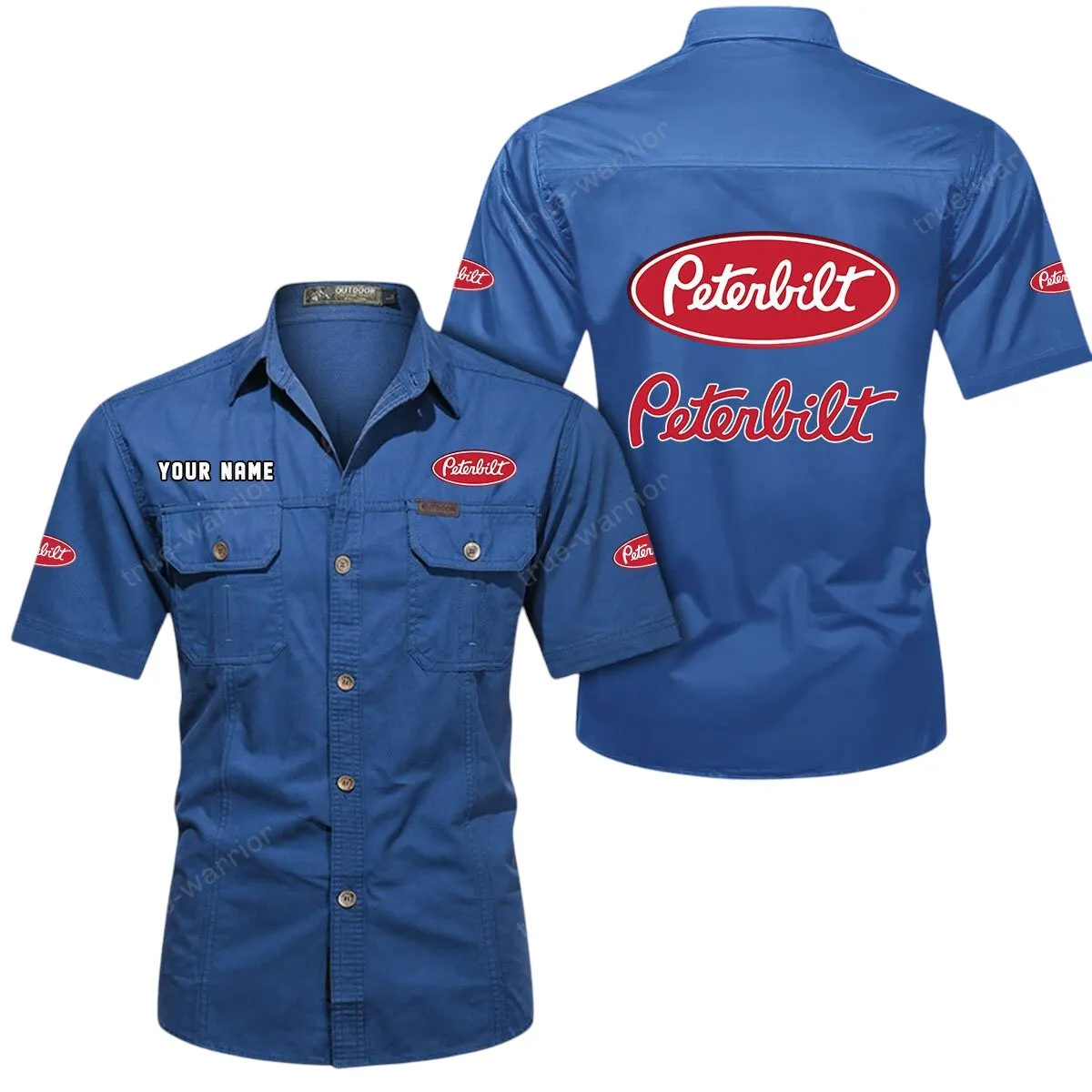 Work Truck Lovers Gift Short Sleeved Shirt, Button Up Shirt Exclusive Logo For Car Owners CAR444052625931 - Cowboy Blue