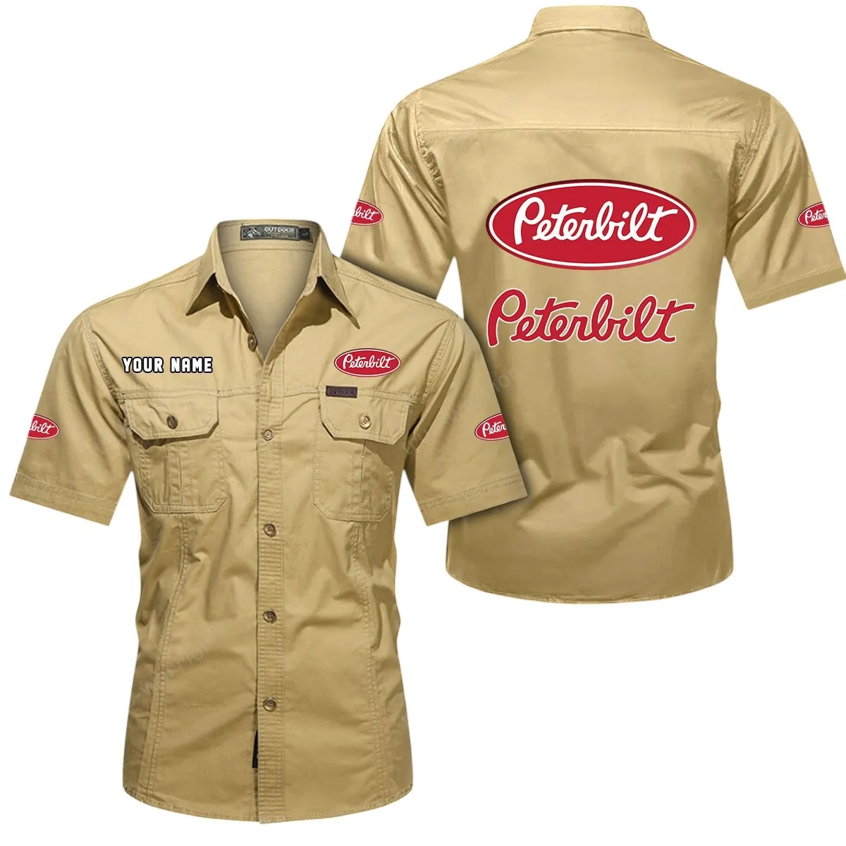 Work Truck Lovers Gift Short Sleeved Shirt, Button Up Shirt Exclusive Logo For Car Owners CAR444052625931 - Khaki