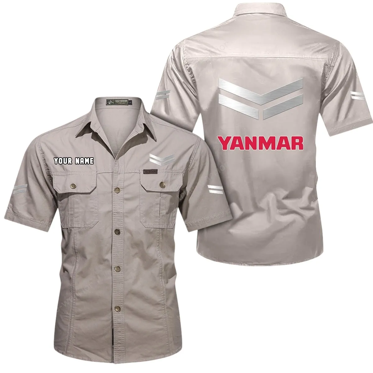 Yanmar Lovers Gift Short Sleeved Shirt, Button Up Shirt Exclusive Logo For Car Owners CAR444052625946 - Beige