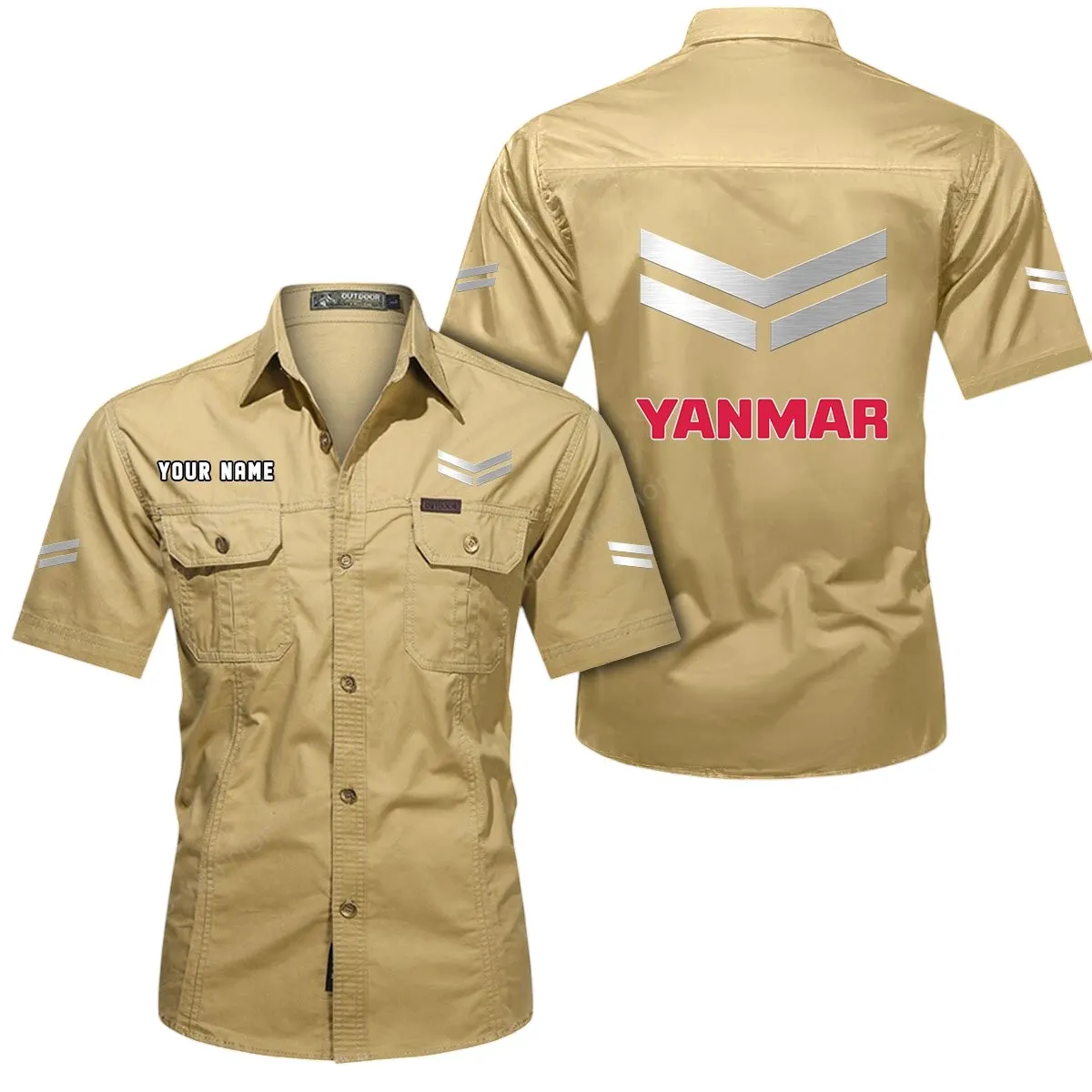 Yanmar Lovers Gift Short Sleeved Shirt, Button Up Shirt Exclusive Logo For Car Owners CAR444052625946 - Khaki